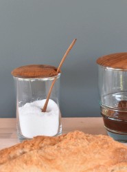 Pot à miel en verre avec couvercle et cuillère à miel en teck